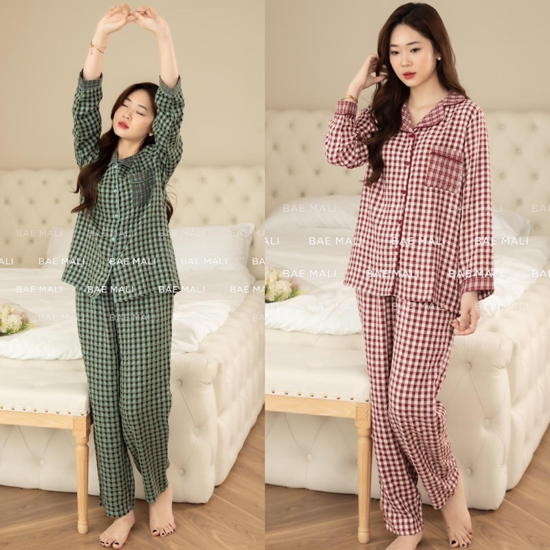 Pijama mặc nhà nữ, phối kẻ trẻ trung, hiện đại SP351