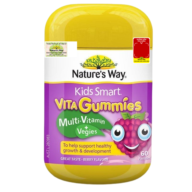 Combo Kẹo Dẻo Vi Chất Cho Bé Nature's Way Kids Smart Vita Gummies Multi Vitamin Fussy Eaters Và MultiVitamin+Vegies 60v
