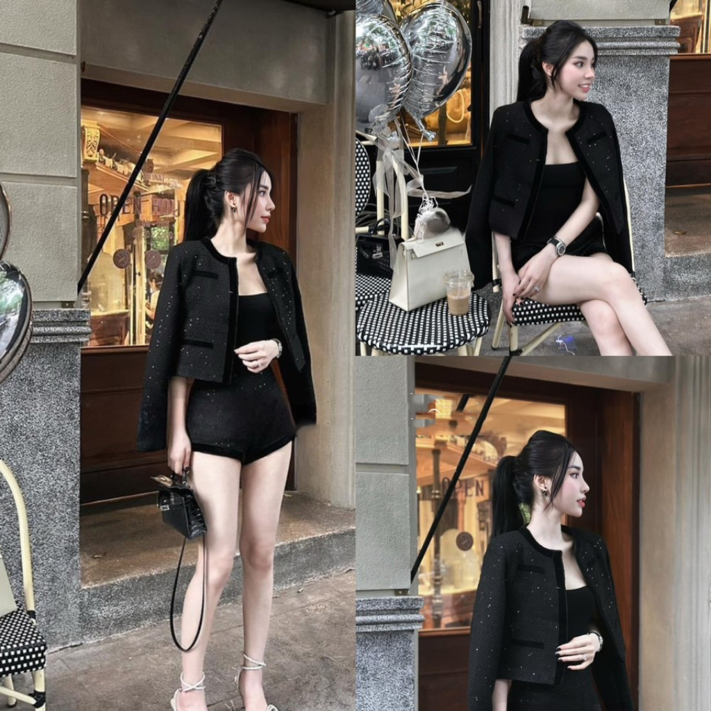 Set dạ tiểu thư thiết kế áo tay dài sang chảnh set đồ nữ đi chơi cá tính Miaclothing S46