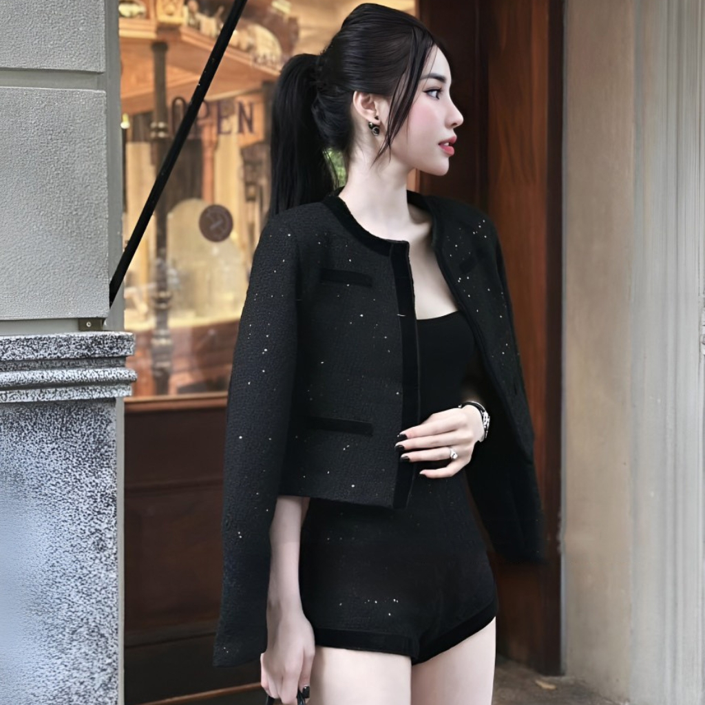 Set dạ tiểu thư thiết kế áo tay dài sang chảnh set đồ nữ đi chơi cá tính Miaclothing S46