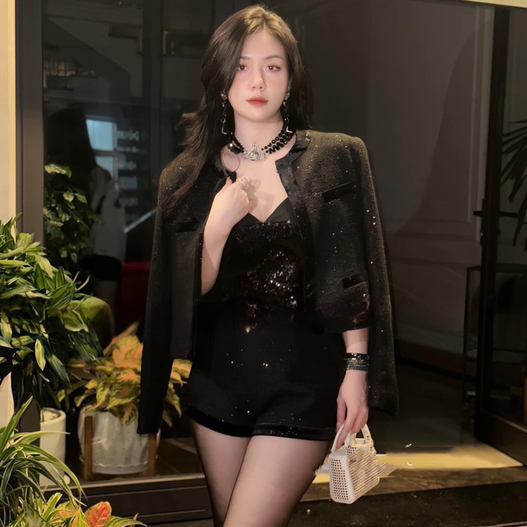 Set dạ tiểu thư thiết kế áo tay dài sang chảnh set đồ nữ đi chơi cá tính Miaclothing S46