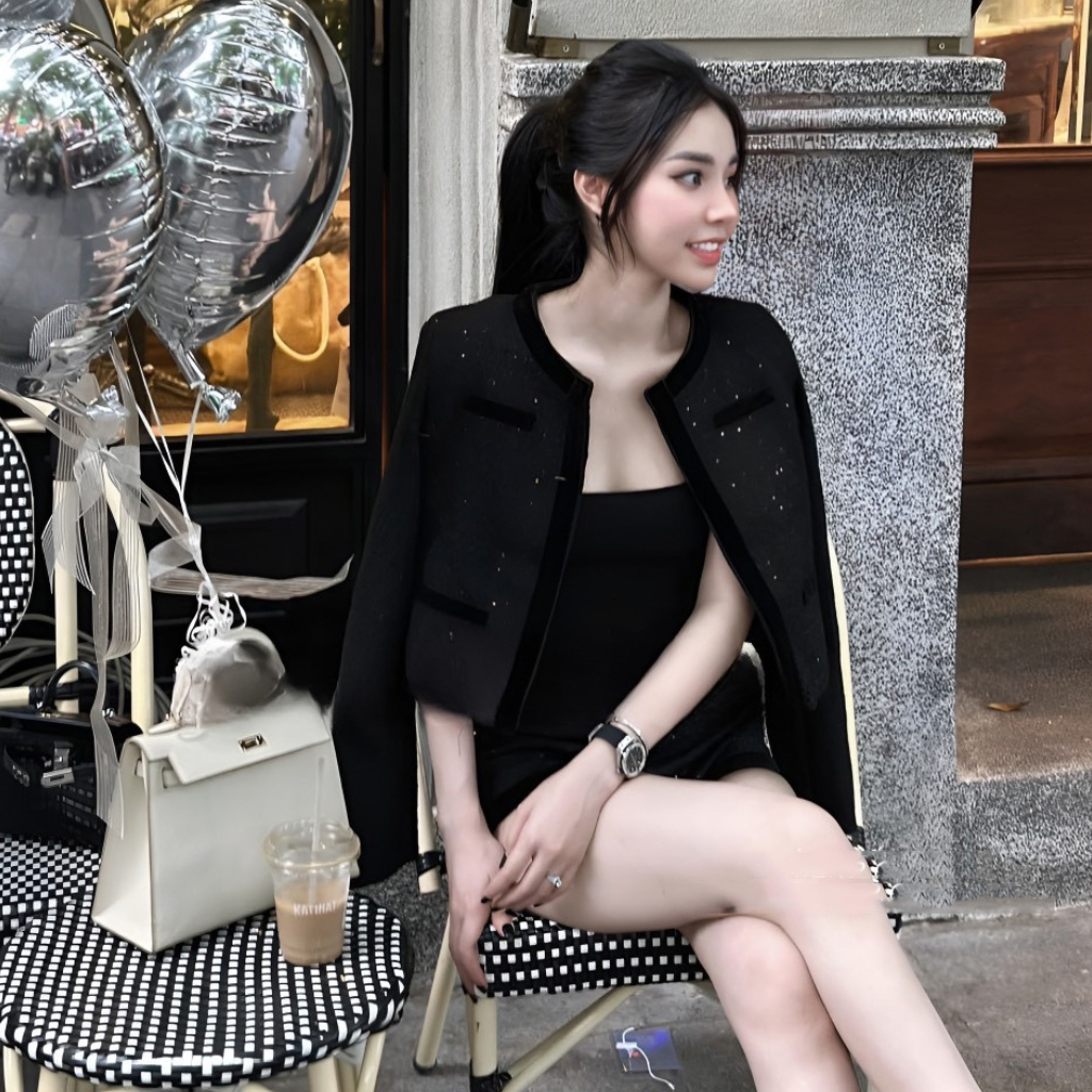 Set dạ tiểu thư thiết kế áo tay dài sang chảnh set đồ nữ đi chơi cá tính Miaclothing S46