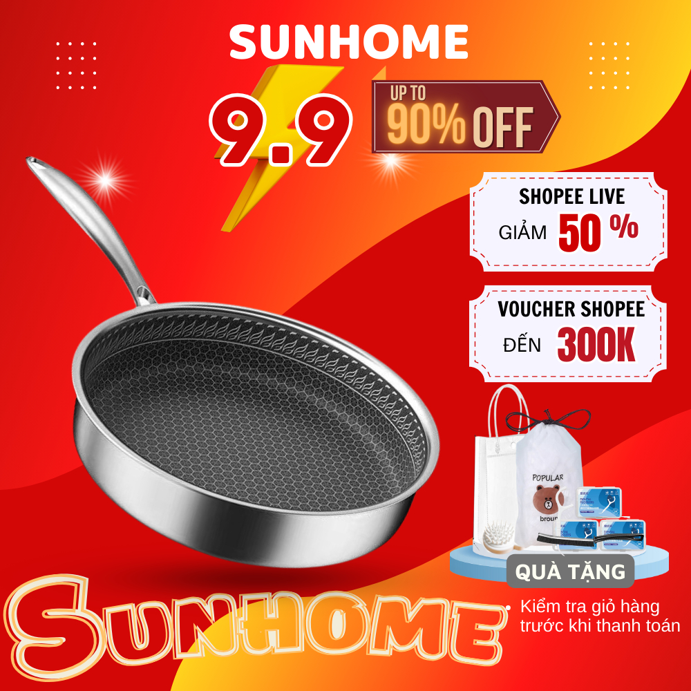 Chảo chống dính 5 lớp đáy bằng inox 304 size 28cm vân tổ ong dùng được cho tất cả loại bếp CCD01