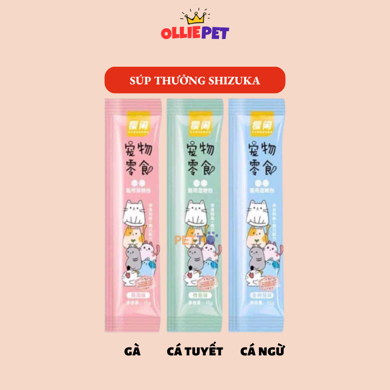 Súp thưởng cho mèo Shizuka thanh 15g Ollie Pet Shop 3 vị cá tuyết , cá ngừ và thịt gà