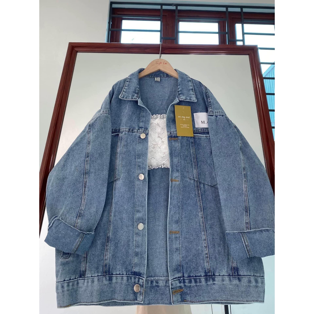 Áo khoác jeans unisex màu xanh thêu logo, áo khoác bò form rộng kiểu dáng đẹp Hàn Quốc M9 | BigBuy360 - bigbuy360.vn