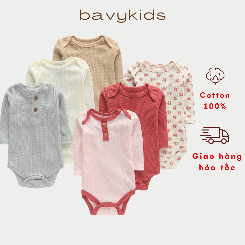 Body chip dài tay cho bé chất cotton mềm mát, bodysuit size từ 0-9 tháng BDT06