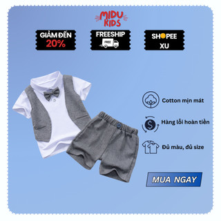 Bộ công tử quần áo trẻ em cho bé từ 0-5 tuổi tổ chức tiệc thôi nôi, sinh nhật chất Cotton mềm mát hiêu nhà MiDu Kid