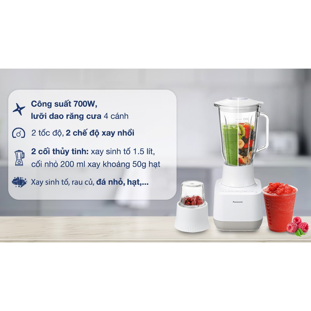Máy xay sinh tố Panasonic MX-MG5351WRA hai cối thủy tinh, xay được đá lạnh, chính hãng, bảo hành 12 tháng