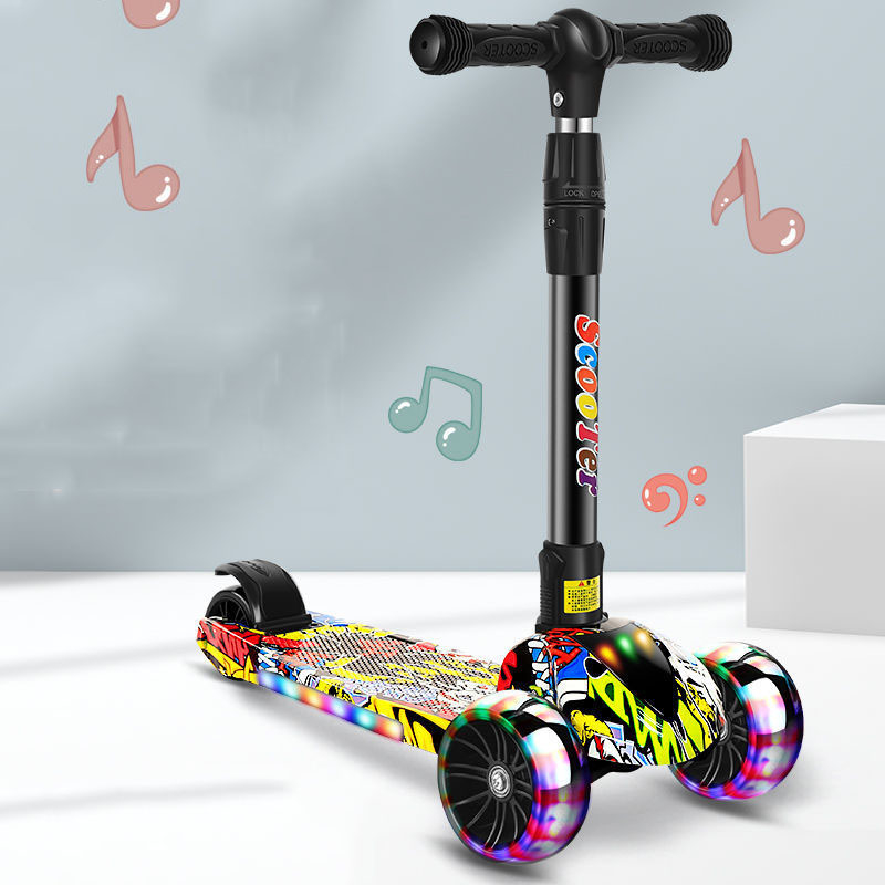 Xe Scooter cho bé trượt Graffiti ACK Có Nhạc Có Đèn, Gấp gọn thông minh bánh xe phát sáng, đồ chơi trẻ em