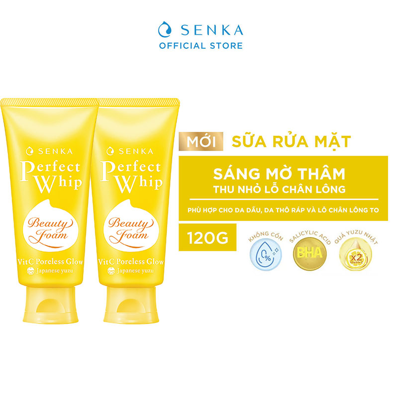 Bộ 02 Sữa Rửa Mặt Senka Perfect Whip Vit C Dưỡng Sáng Mờ Thâm 100g