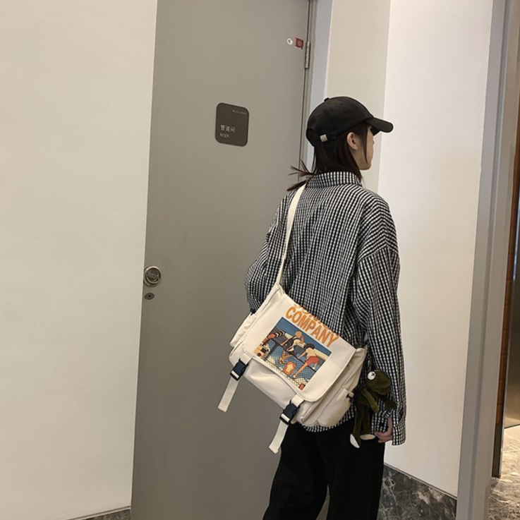 Túi đeo chéo nam nữin hình hoạt hình anime vải canvas phong cách hàn quốc đi học đi chơi du lịch đựng sách vở