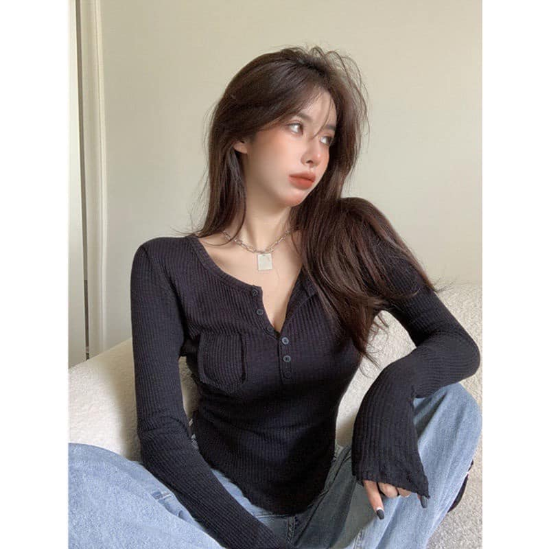 Áo len tăm túi ngực, cúc ngực xịn xò co giãn thoải mái M22 | BigBuy360 - bigbuy360.vn