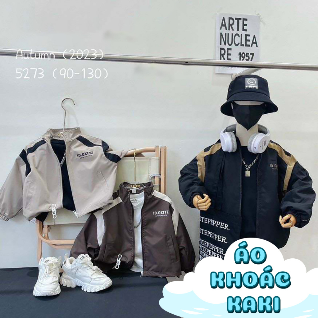 Áo Khoác Kaki Bé Trai Phối Màu Cầu Vai  - Áo Khoác Thu Đông Bé Trai