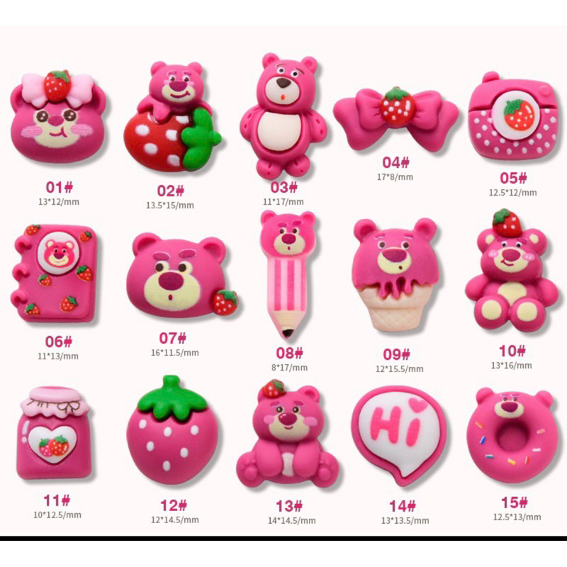 Set 5 charm gấu dâu -Phụ kiện hoạt hình trang trí nail xinh