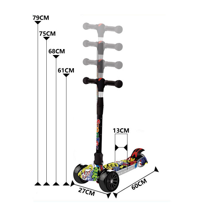 Xe Scooter cho bé trượt Graffiti ACK Có Nhạc Có Đèn, Gấp gọn thông minh bánh xe phát sáng, đồ chơi trẻ em