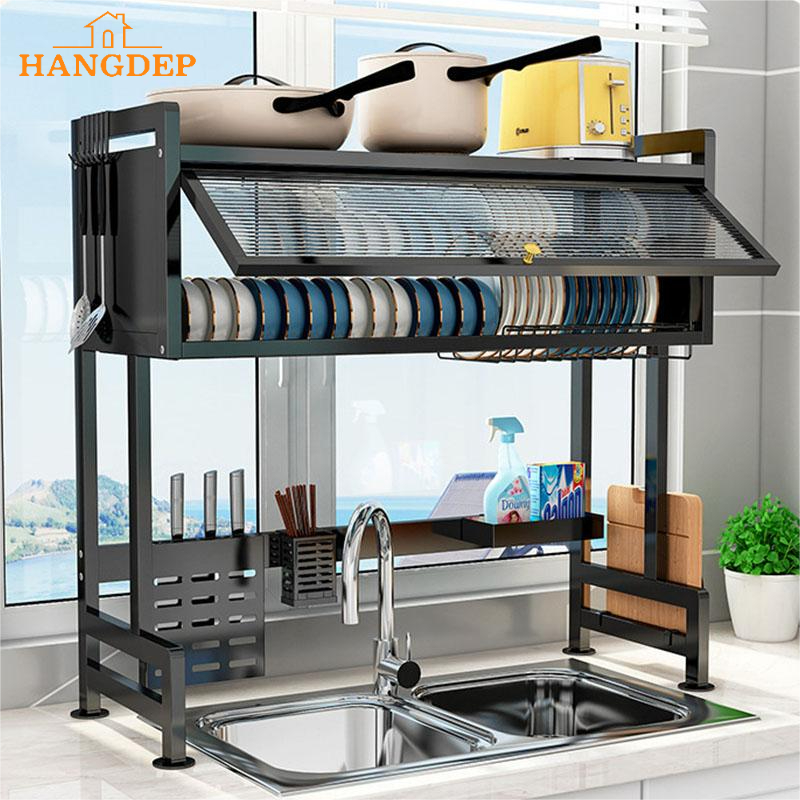 Kệ Để Bát Đĩa Đa Năng Thông Minh - Giá Để Đồ Chén Đĩa Trên Bồn Rửa Bát Thép Carbon Sơn Đen Cao Cấp,Một lớp hai lớp