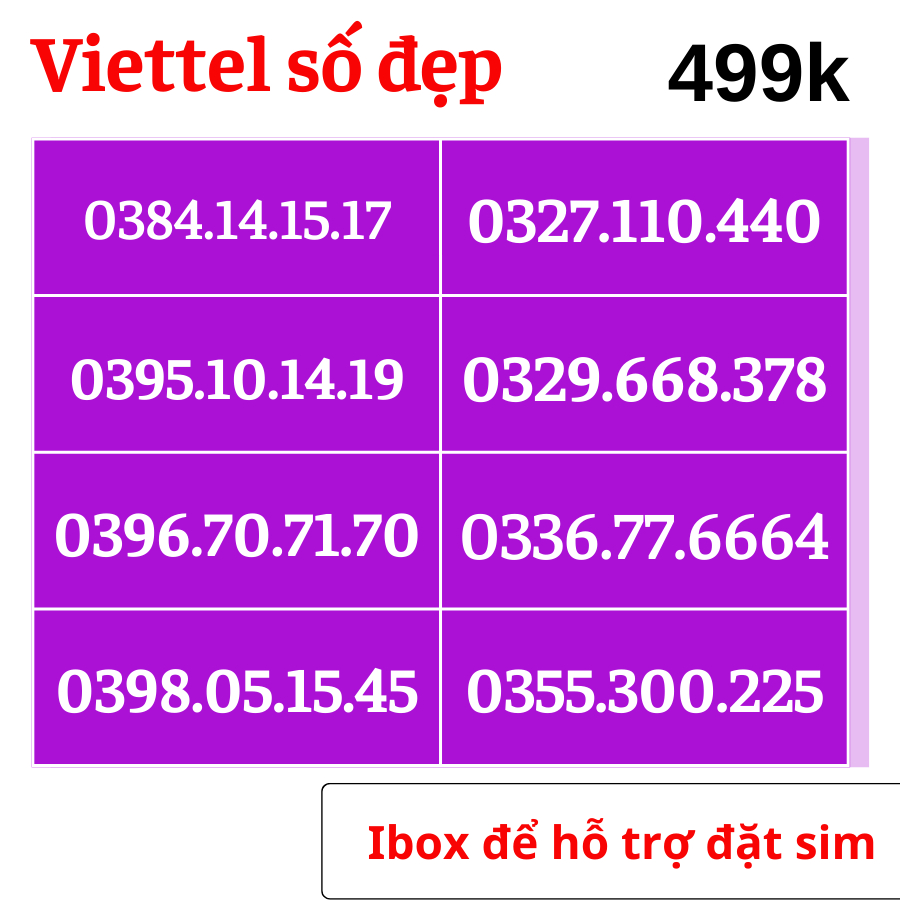 Sim số đẹp Viettel, sim viettel số đẹp dễ nhớ, sim trả trước có chọn số, Sim Viettel số đẹp đầu 03, 032, 038