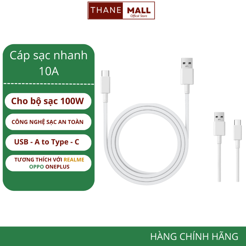 Cáp Sạc nhanh OPPO Type C Super VOOC 6.5A | 8A | 10A  Hàng Chính Hãng