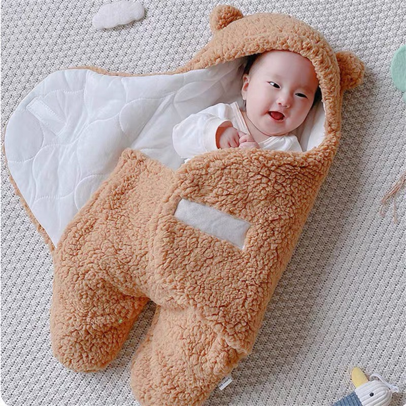 Túi ngủ mùa đông, Chăn ủ bông sơ sinh lông cừu mịn có chân cho bé trai bé gái