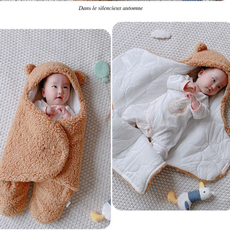 Túi ngủ mùa đông, Chăn ủ bông sơ sinh lông cừu mịn có chân cho bé trai bé gái