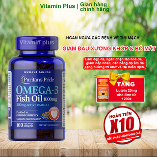 Dầu cá bổ sung EPA DHA bổ mắt, não, tim mạch, tăng cường hệ miễn dịch Puritan's Pride Omega-3 Fish Oil 1000mg
