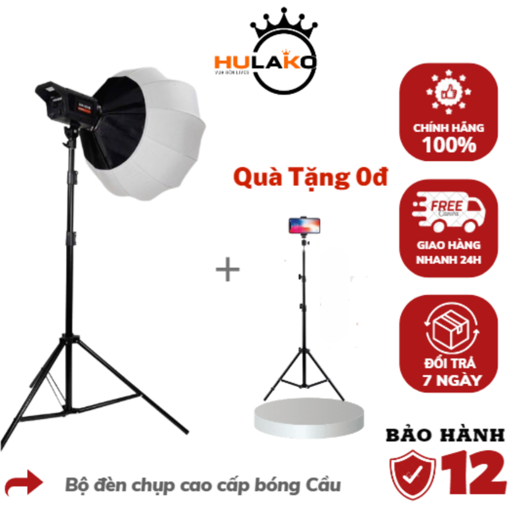 Bộ Đèn Chụp Cầu - Chiếu Sáng, Phục Vụ Livestream, Decor Phòng, Điều Chỉnh Độ Sáng kèm chân cao 2m8- Chính Hãng HULAKO