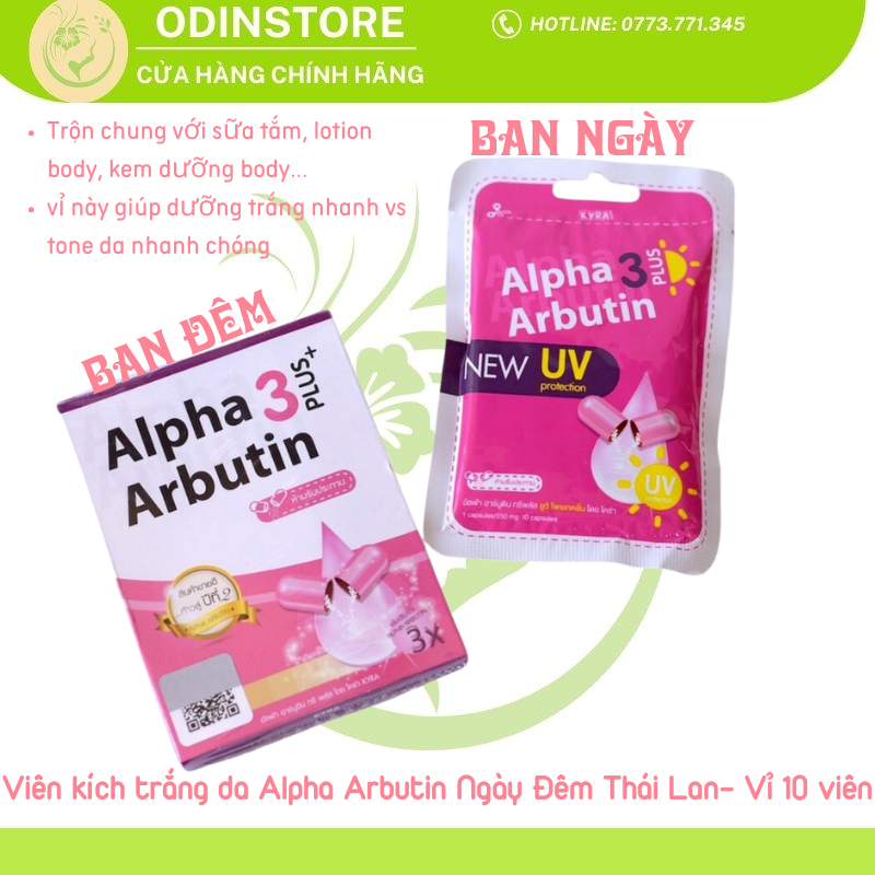 Viên Kích Trắng Alpha Arbutin 3 Plus Đêm, Ngày UV Giúp Da Trắng Mịn Hàng Thái Lan