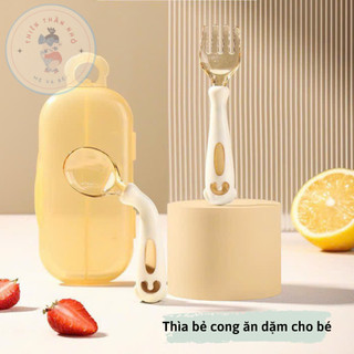 Thìa ăn dặm bẻ cong cho bé tập ăn tập xúc cao cấp sét 2 chi tiết
