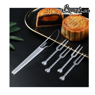 Bộ 4 nĩa + dao trong suốt cắt bánh trung thu nhựa pvc
