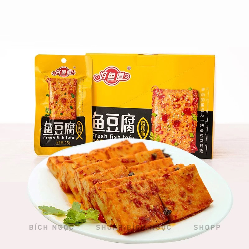 Đậu phụ cá sốt cay Tứ Xuyên, đậu hũ chả cá ăn đã như chả lụa, ăn vặt Trung Quốc – Hộp 20 túi