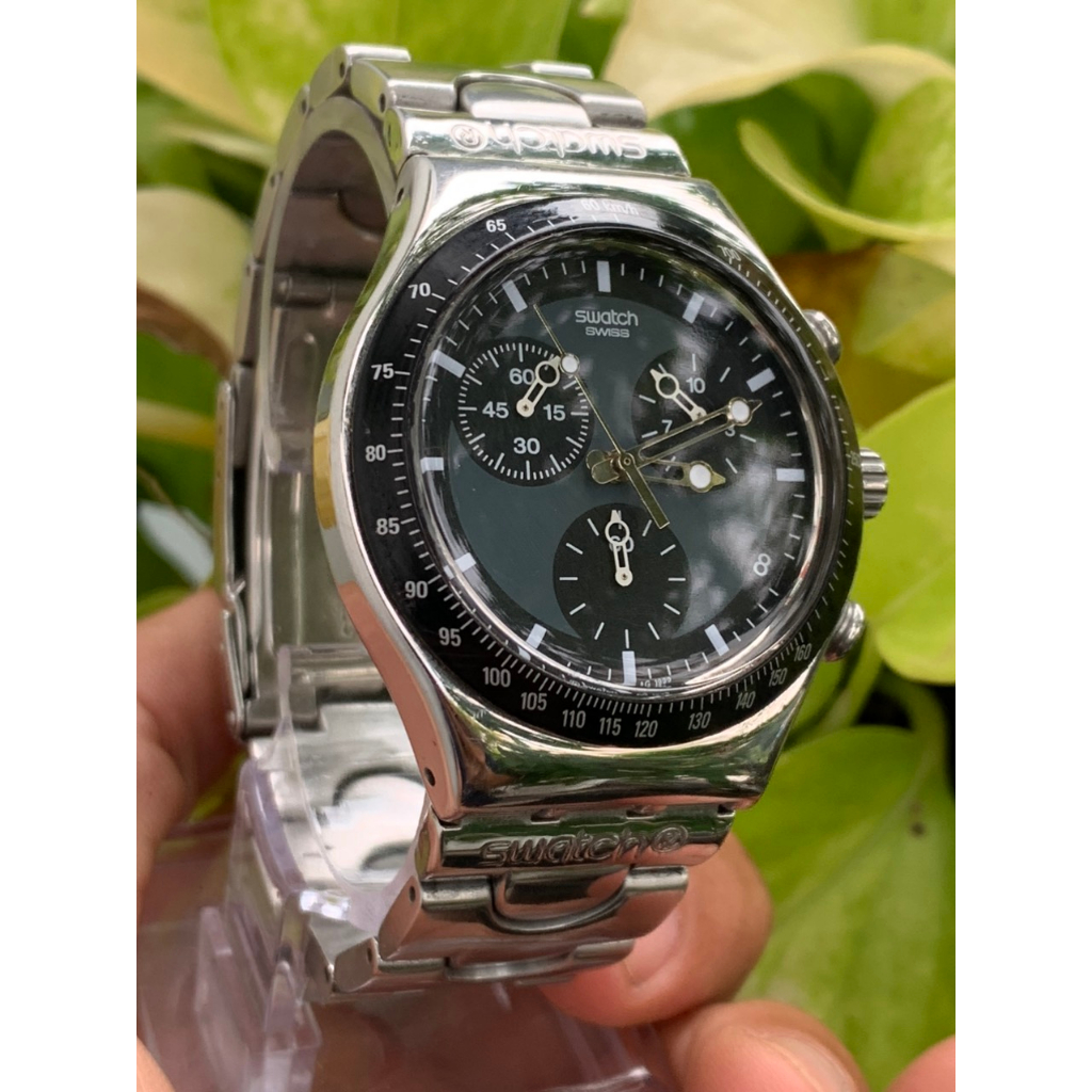 Đồng hồ nam Swatch Pin , kim số dạ quang, dây kim loại của Thụy