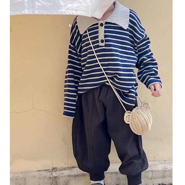 Áo polo len kẻ sọc mềm mịn cho bé trai bé gái hàn quốc 1-8T