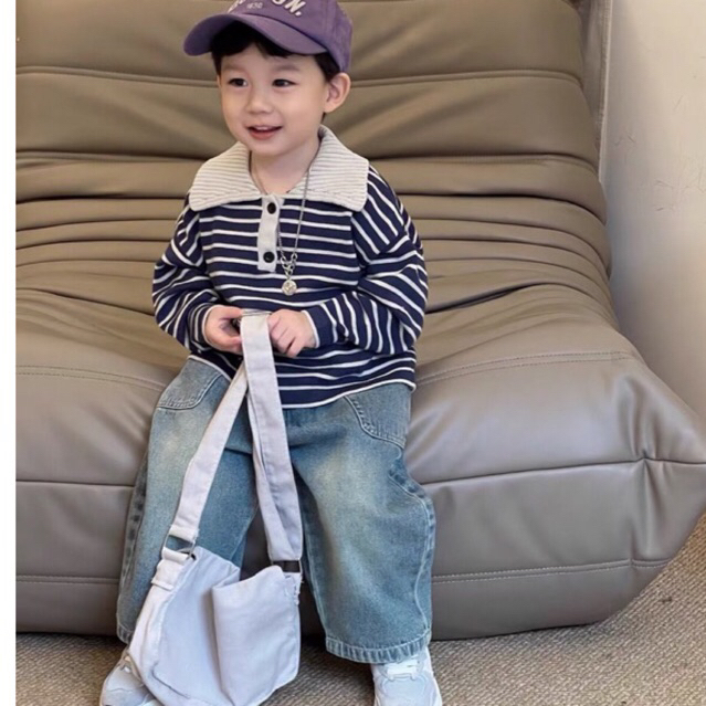 Áo polo len kẻ sọc mềm mịn cho bé trai bé gái hàn quốc 1-8T