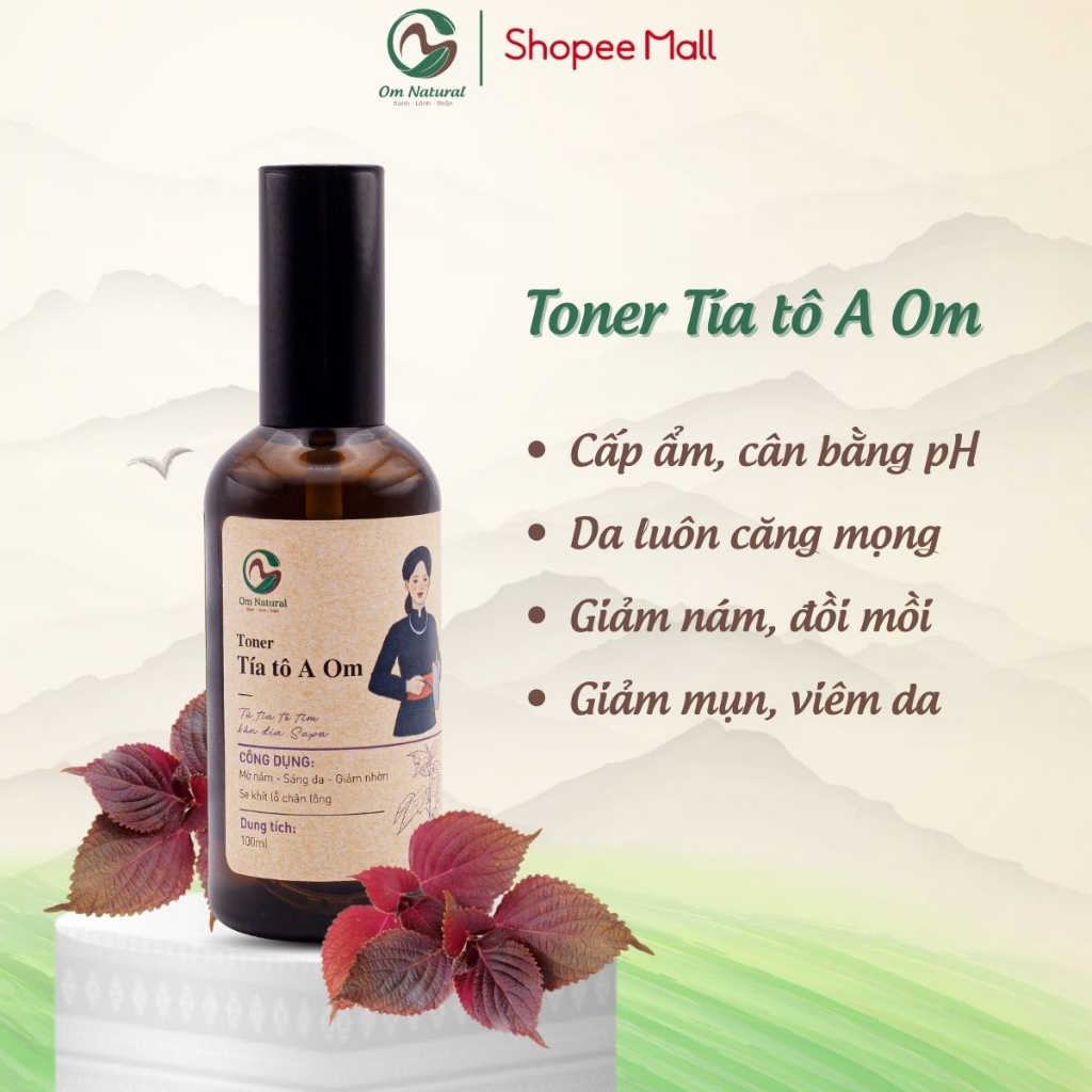Combo 2 Toner Xịt khoáng Tía Tô A Om Natural Giảm Mụn, Thâm Nám, Cấp ẩm 100ml