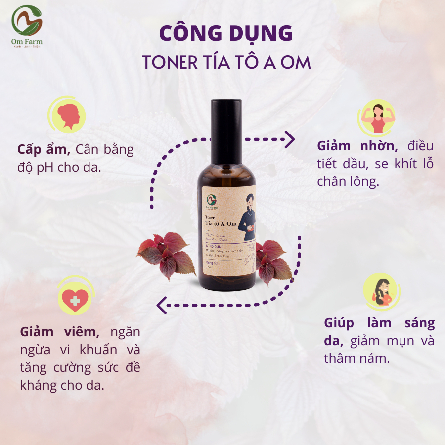 Combo 2 Toner Xịt khoáng Tía Tô A Om Natural Giảm Mụn, Thâm Nám, Cấp ẩm 100ml