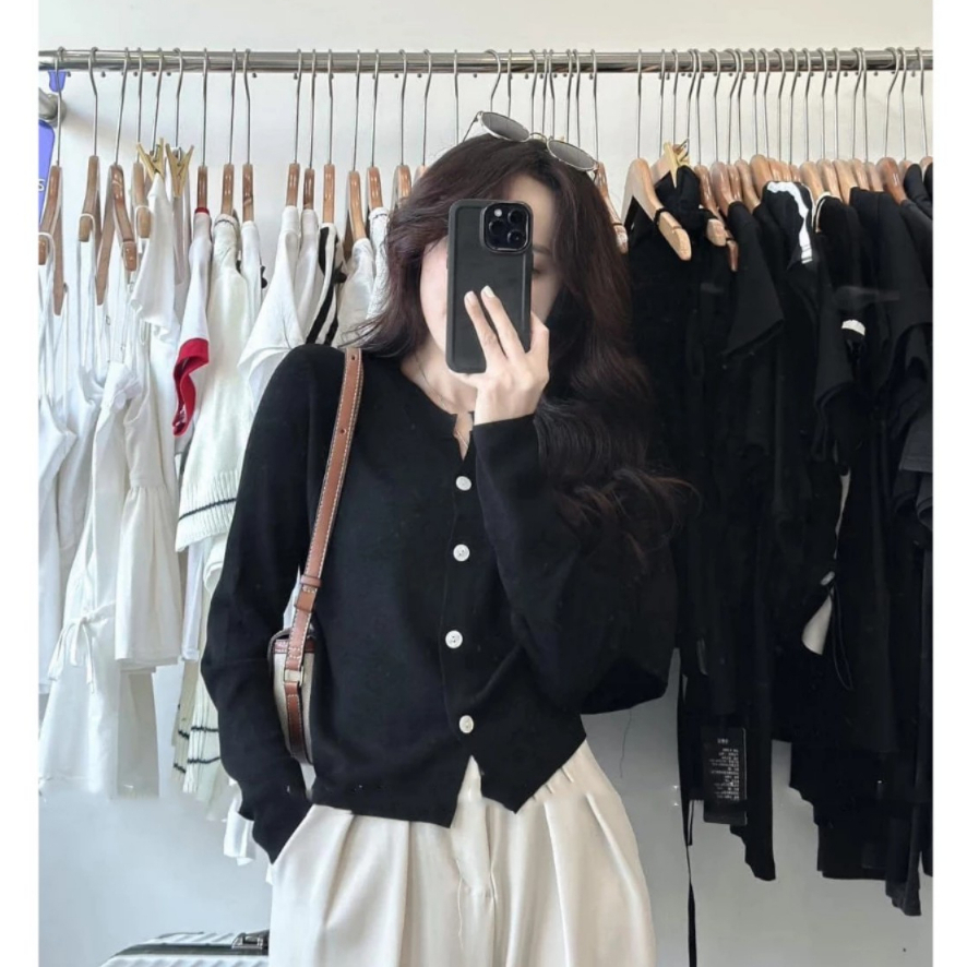 Áo Cardigan Dệt Kim Tay Dài Cổ Tròn, Áo Khoác Len Mỏng Nhẹ Nhiều Màu, Labibi