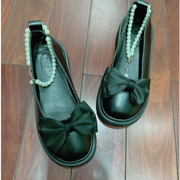 Giày lolita nữ quai ngọc mũi nơ, giày búp bê nữ phong cách hàn quốc