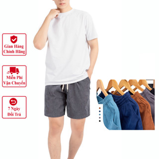  Quần Short Đùi Nhung Tăm Nam Vicenzo Cạp Chun Dây Rút. Quần Short Nam Chất Nhung Tăm 