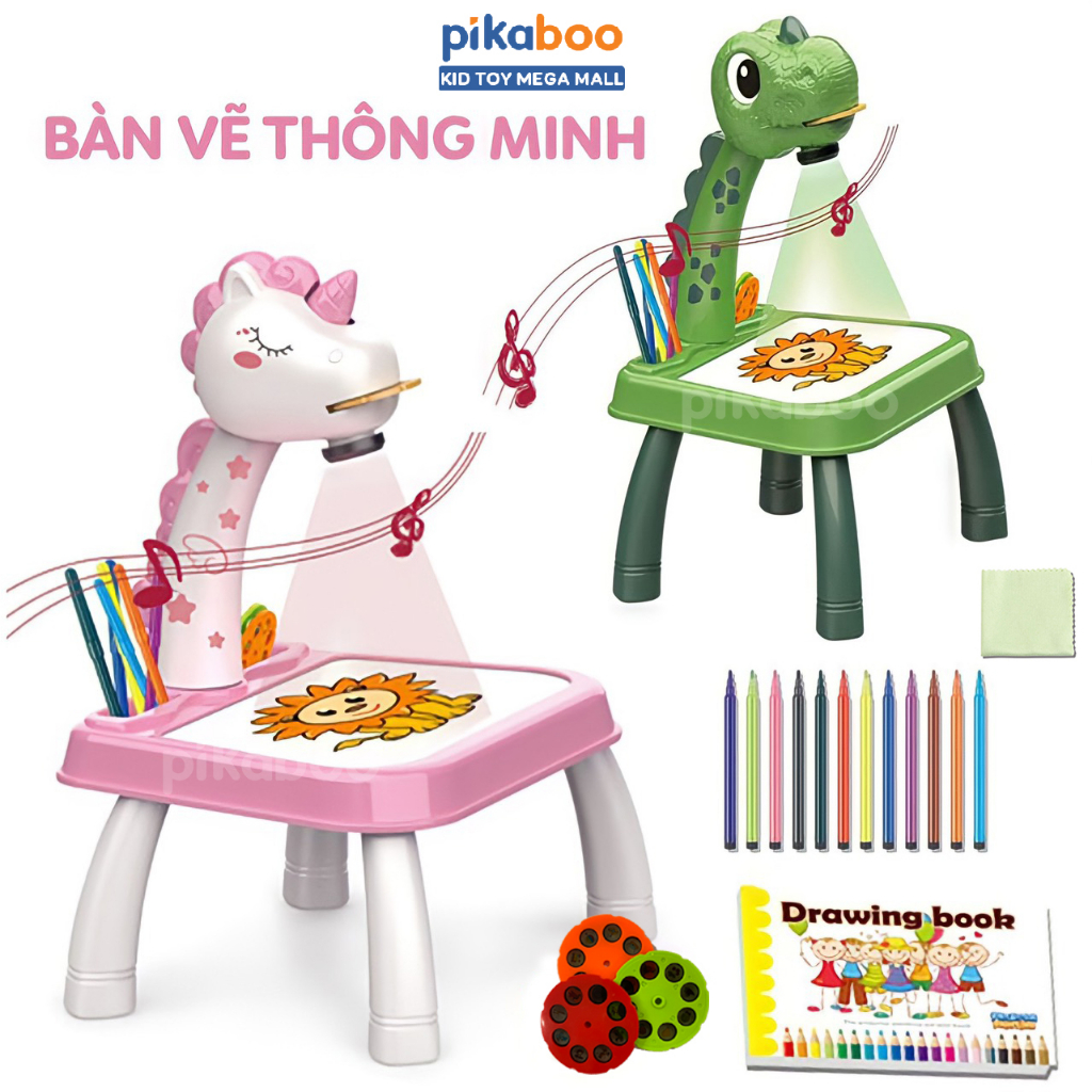 Bàn tập vẽ thông minh Pikaboo có máy chiếu hình ảnh cho bé tập tô vẽ sáng tạo làm từ chất liệu nhựa ABS an toàn cho trẻ