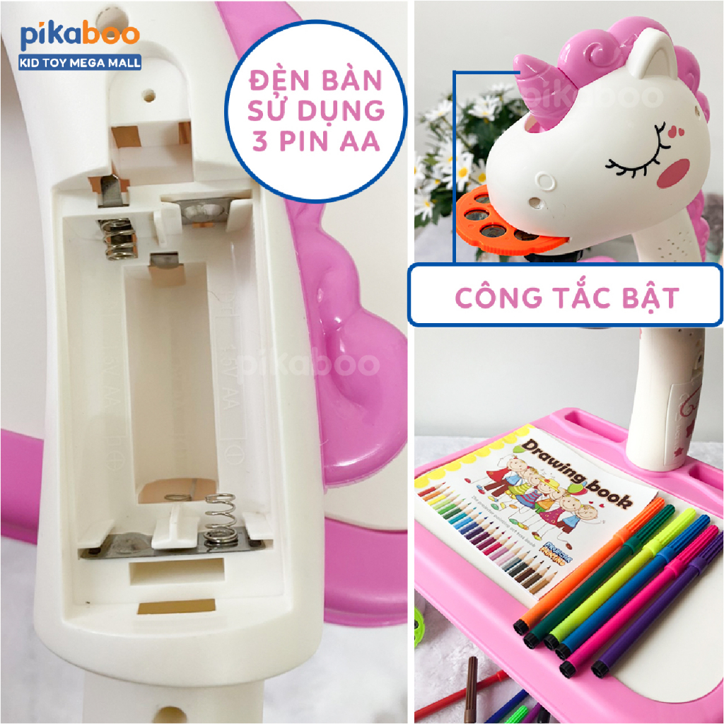 Bàn tập vẽ thông minh Pikaboo có máy chiếu hình ảnh cho bé tập tô vẽ sáng tạo làm từ chất liệu nhựa ABS an toàn cho trẻ