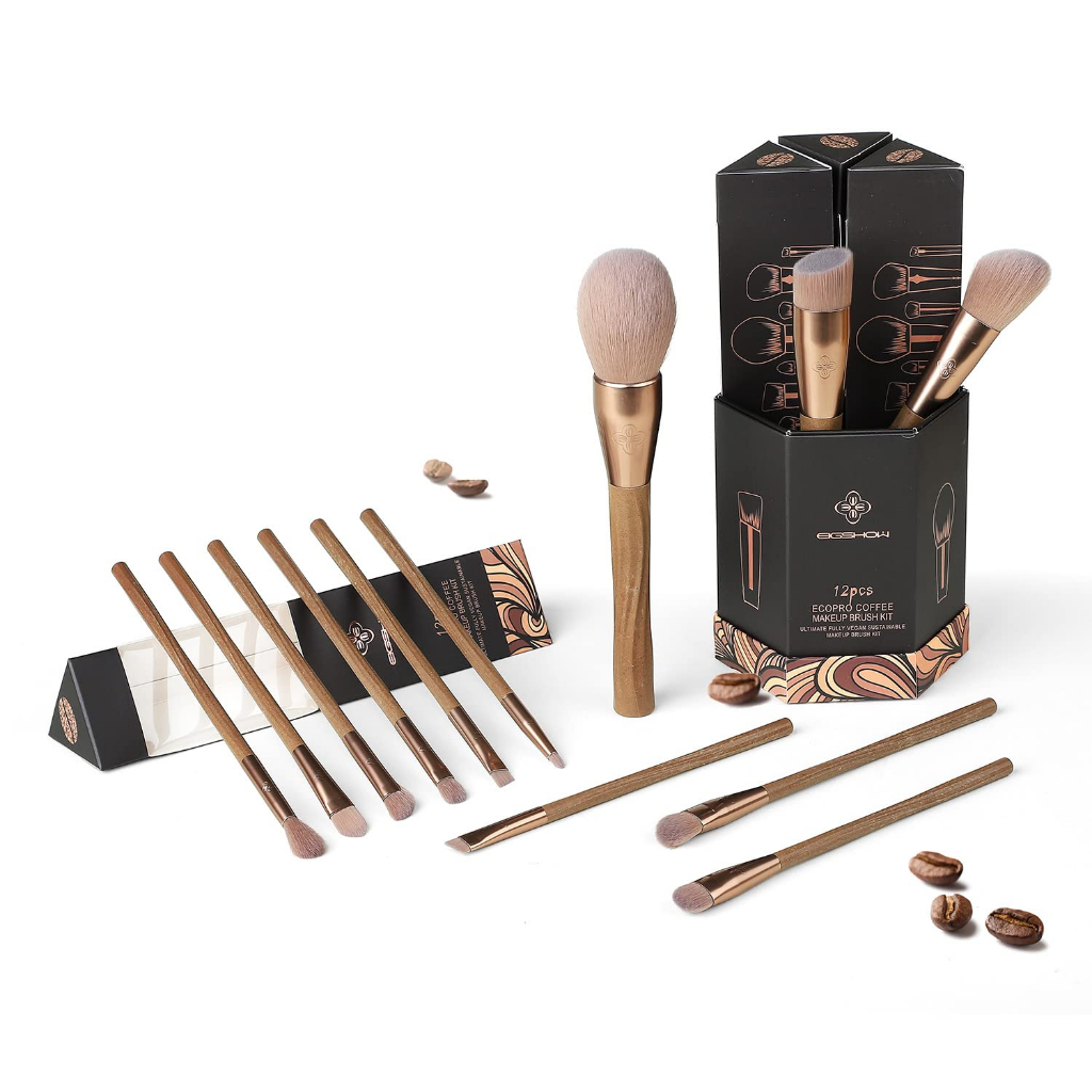 Bộ cọ trang điểm EIGSHOW ultimate fully vegan sustainable 12 pcs ecopro coffee makeup brush kit
