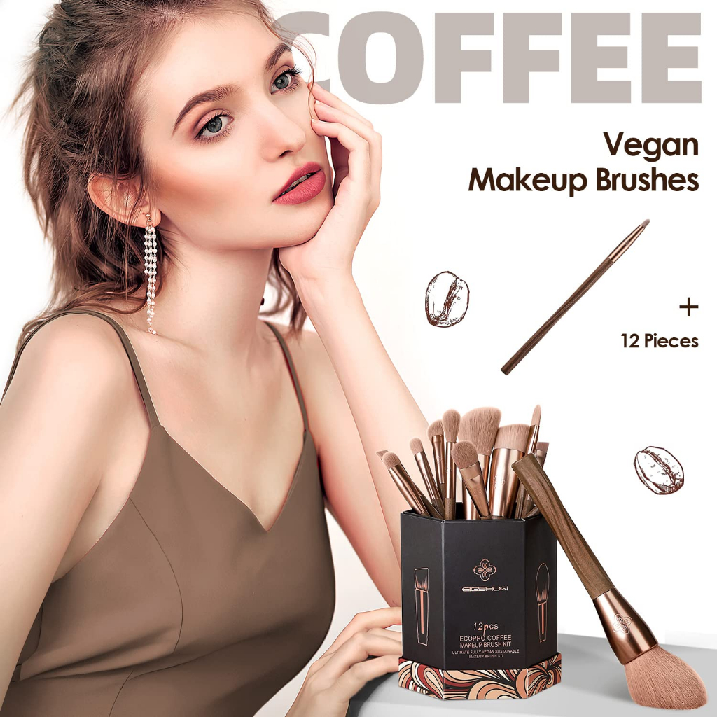 Bộ cọ trang điểm EIGSHOW ultimate fully vegan sustainable 12 pcs ecopro coffee makeup brush kit