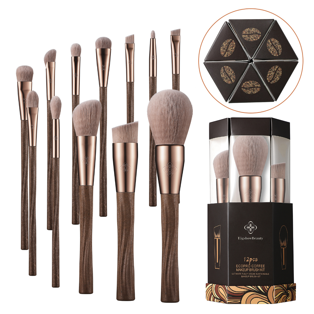 Bộ cọ trang điểm EIGSHOW ultimate fully vegan sustainable 12 pcs ecopro coffee makeup brush kit