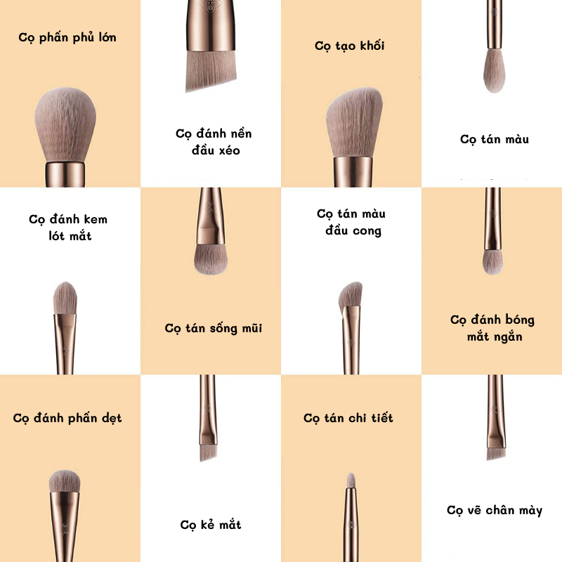 Bộ cọ trang điểm EIGSHOW ultimate fully vegan sustainable 12 pcs ecopro coffee makeup brush kit