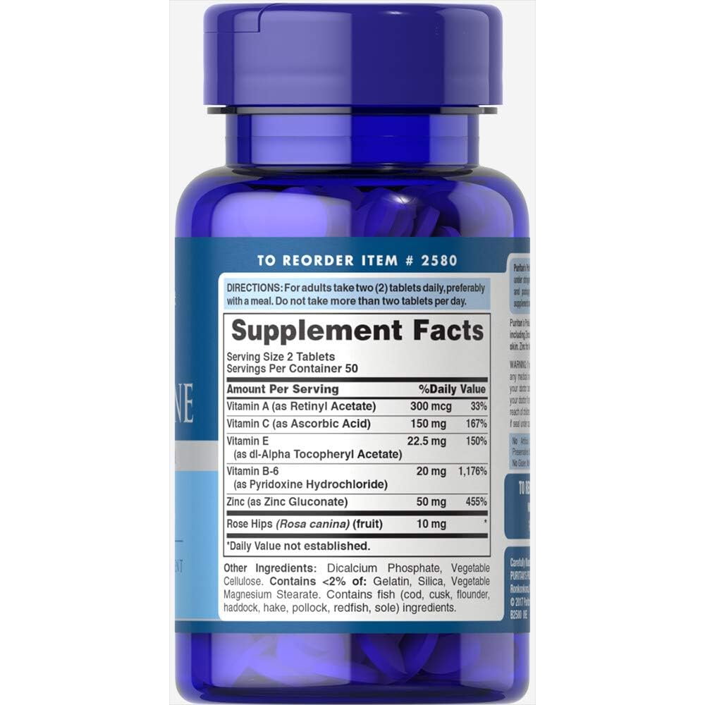 Viên uống Kẽm ngừa mụn Zinc for Acne Puritan’s Pride hũ 100 viên