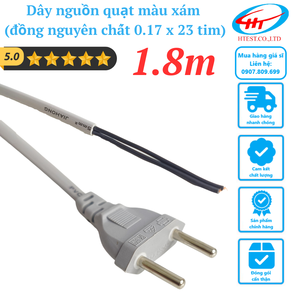 Dây nguồn quạt 1.8M, màu xám