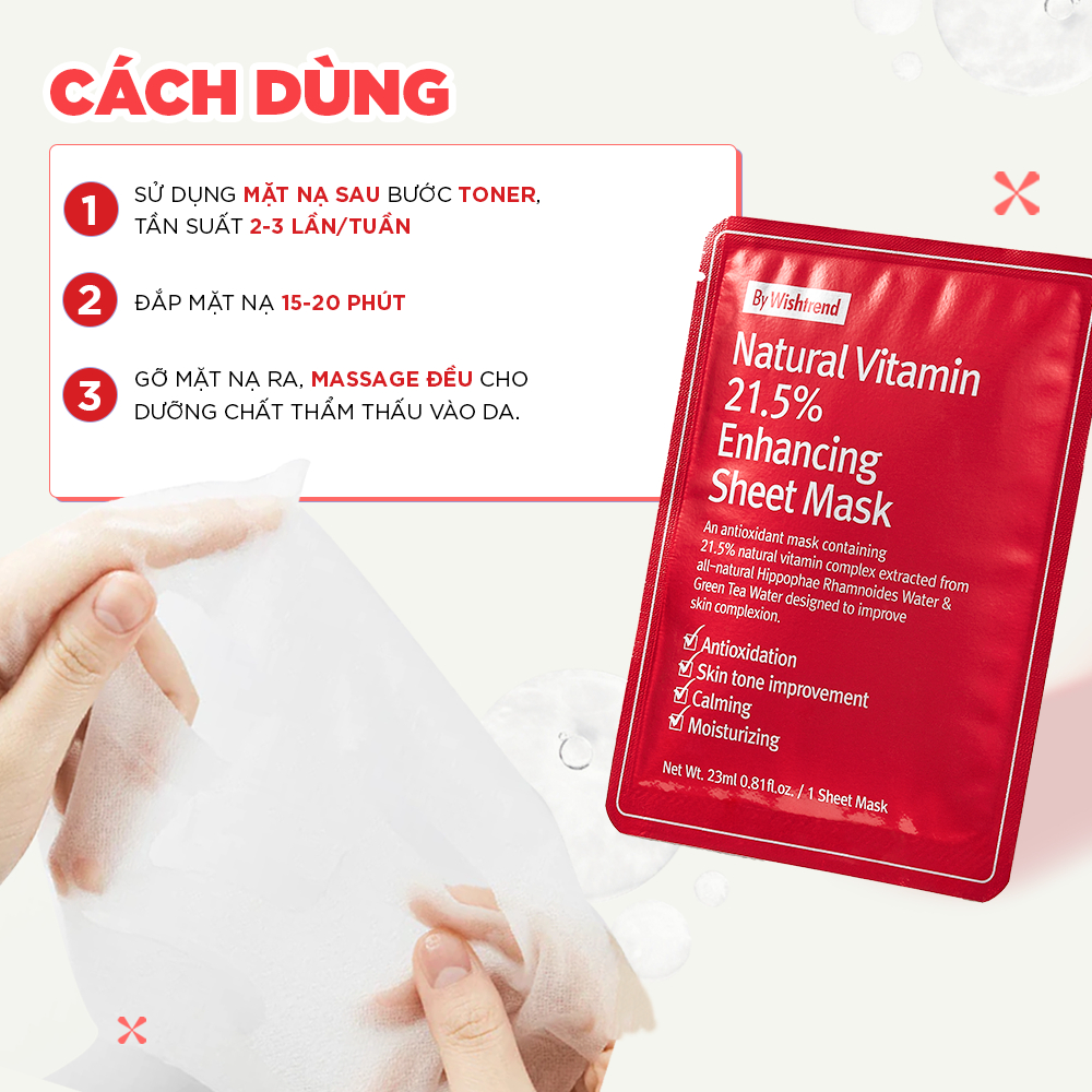 Mặt nạ dưỡng trắng da BY WISHTREND NATURAL VITAMIN 21.5% ENHANCING SHEET MASK 23ml