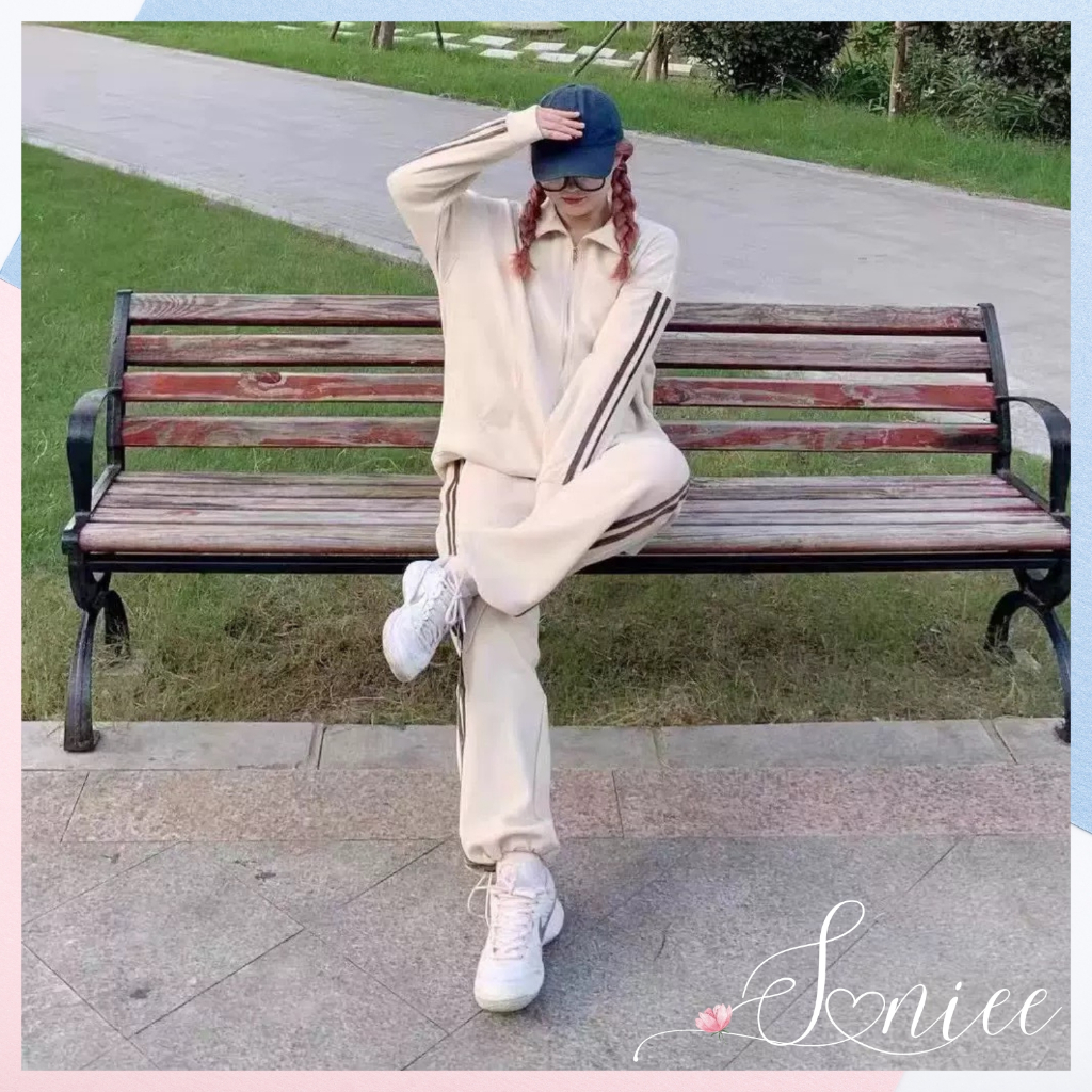 Bộ nỉ nữ MORE unisex set đồ nam nữ SanieeClothes áo khoác ngoài kèm quần chun bo gấu form rộng style thể thao hàn quốc