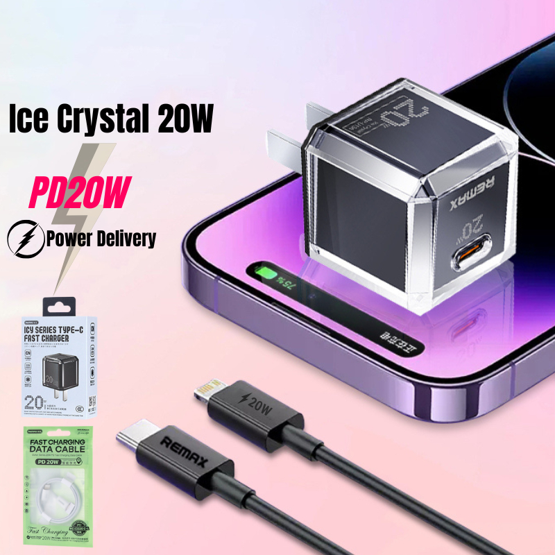 Bộ sạc nhanh IP 20W Ice Crystal Remax RP-U136 dành cho điện thoại IP 8plus - 14promax dạng tinh thể băng độc đáo