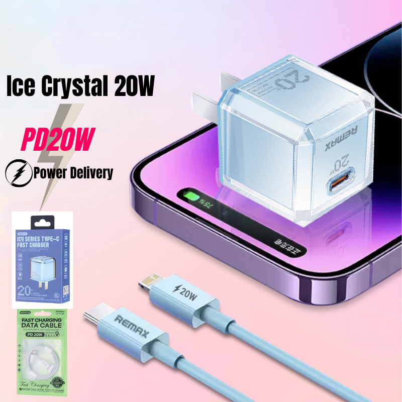 Bộ sạc nhanh IP 20W Ice Crystal Remax RP-U136 dành cho điện thoại IP 8plus - 14promax dạng tinh thể băng độc đáo